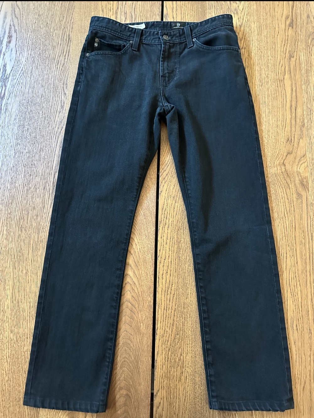 Ag Adriano Goldschmied The Graduate Tailored Leg Dark Wash Black Jeans Size 30